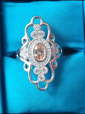 Tocara Silver Diami Diamonds Ring with Champagne Center Stone
